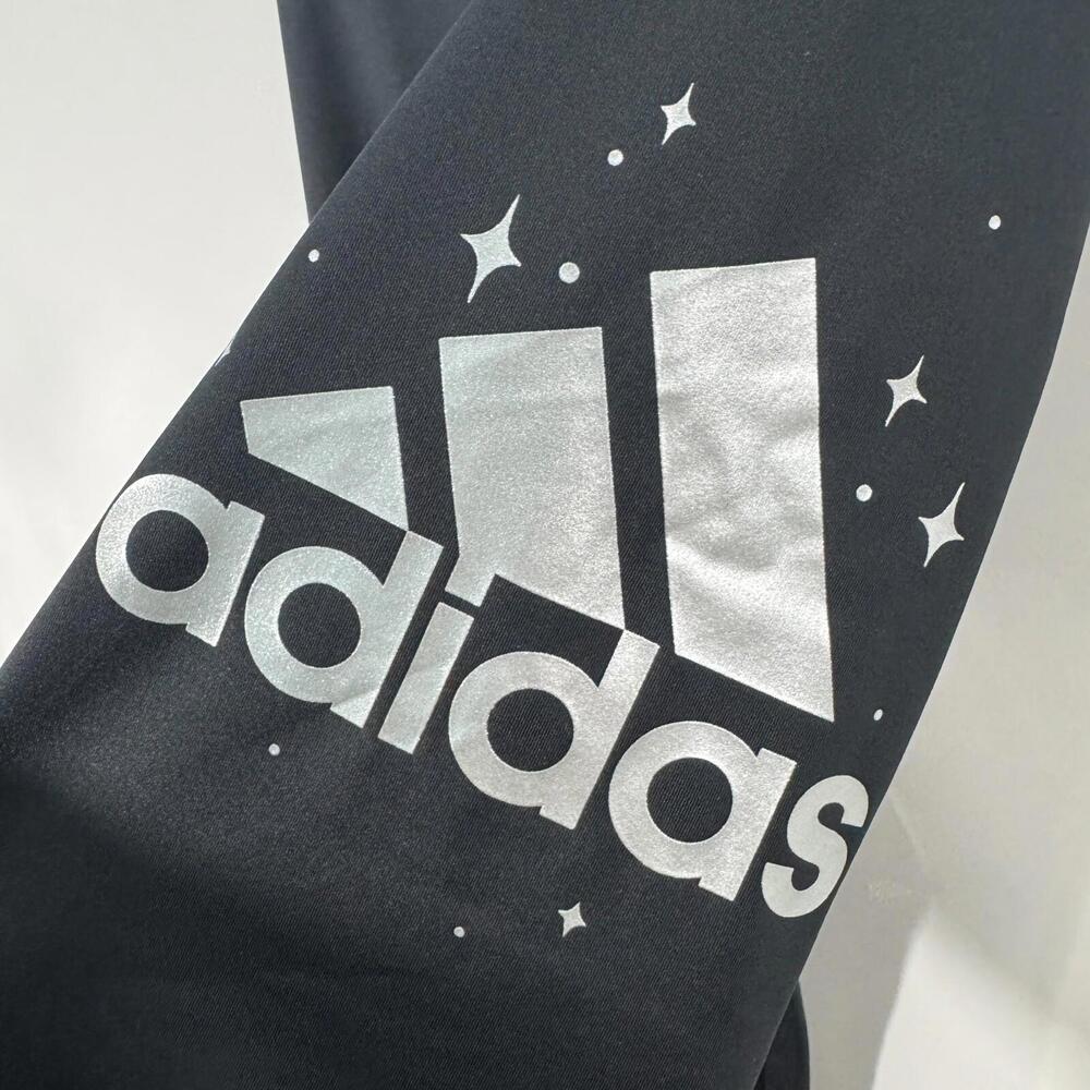 Adidas Big Girl’s Size Large 14 Black Silver Logo Sporty Athletic Tights New - Picture 3 of 9